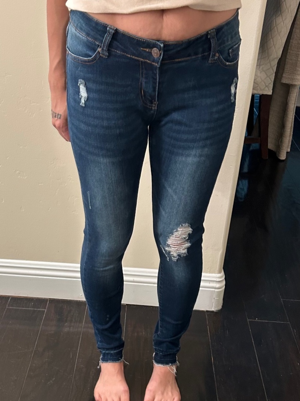 Wax Jeans Dark Wash Distress Skinny Jeans